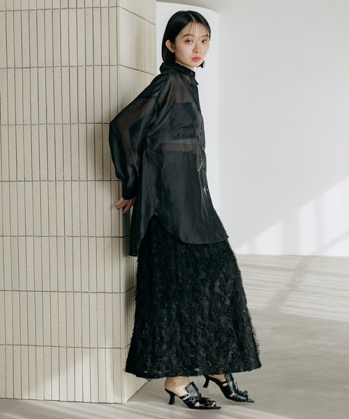 PAGEBOY（ページボーイ）の「チュールフリルナロースカート（スカート・レディース・ブラック/オフホワイト・FREE）」の5枚目の写真