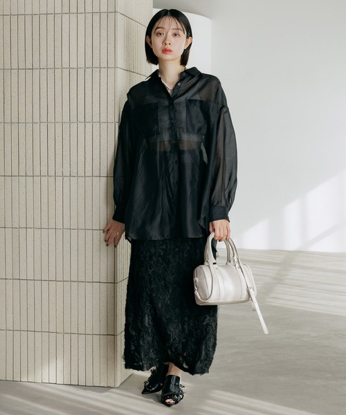 PAGEBOY（ページボーイ）の「チュールフリルナロースカート（スカート・レディース・ブラック/オフホワイト・FREE）」の6枚目の写真