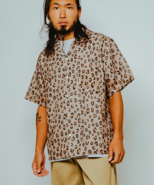 BIG MIKE（ビッグマイク）の「BIG MIKE ビックマイク / レオパード柄 メッシュ オープンカラー 半袖シャツ // 102625551（シャツ/ブラウス・メンズ・サンドベージュ/スミクロ・MEDIUM/X-LARGE/LARGE）」の15枚目の写真