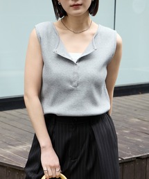 セルフカット ヘンリーネック コンパクト リブ タンクトップ〈UVカット〉