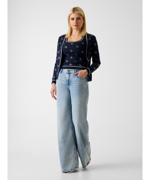 Guess（ゲス）の「Long Sleeves V-neck 4G Rhinestones Cardi Sweater カーディガン（カーディガン/ボレロ・レディース・ネイビー/クリーム・X-SMALL/SMALL/MEDIUM/LARGE）」の3枚目の写真