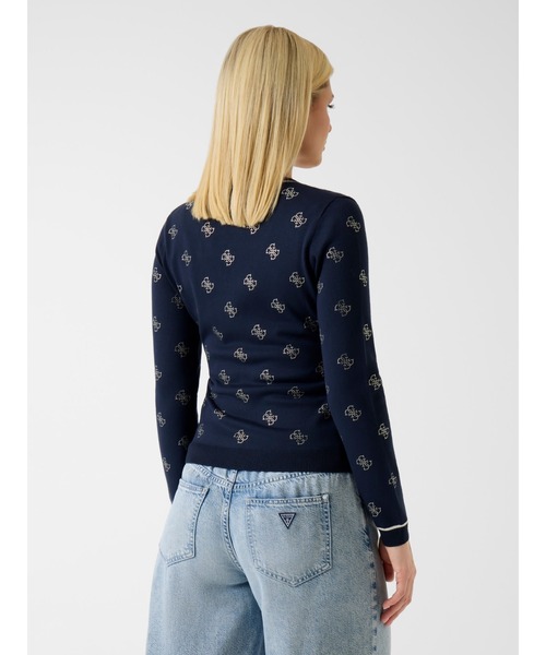 Guess（ゲス）の「Long Sleeves V-neck 4G Rhinestones Cardi Sweater カーディガン（カーディガン/ボレロ・レディース・ネイビー/クリーム・X-SMALL/SMALL/MEDIUM/LARGE）」の16枚目の写真