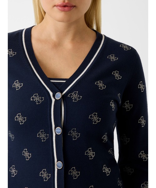 Long Sleeves V-neck 4G Rhinestones Cardi Sweater カーディガン