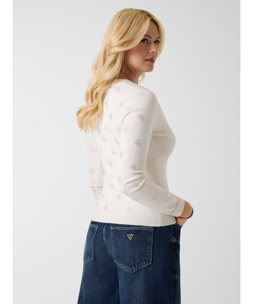 Guess（ゲス）の「Long Sleeves V-neck 4G Rhinestones Cardi Sweater カーディガン（カーディガン/ボレロ・レディース・ネイビー/クリーム・X-SMALL/SMALL/MEDIUM/LARGE）」の4枚目の写真