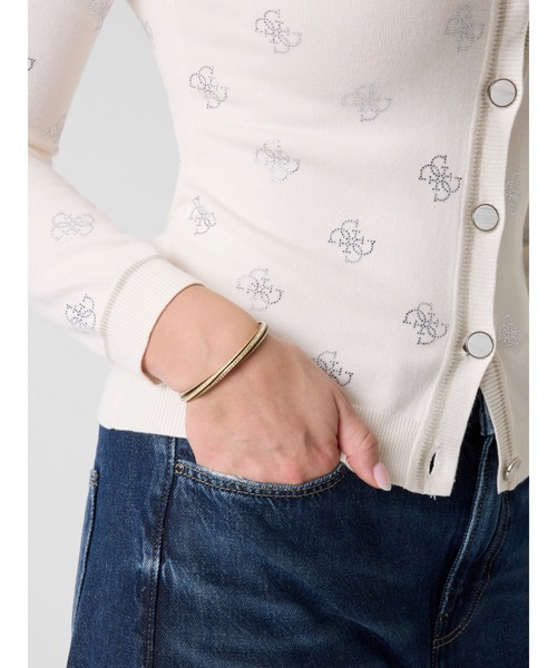 Guess（ゲス）の「Long Sleeves V-neck 4G Rhinestones Cardi Sweater カーディガン（カーディガン/ボレロ・レディース・ネイビー/クリーム・X-SMALL/SMALL/MEDIUM/LARGE）」の5枚目の写真