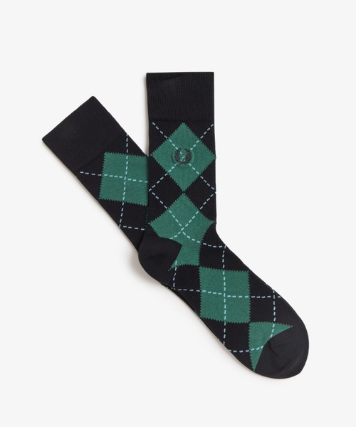 FRED PERRY(フレッドペリー)の「Argyle Jacquard Socks/アーガイルジャガードソックス(ソックス/靴下・メンズ・グリーン/ネイビー・4-6/6-8)」の2枚目の写真