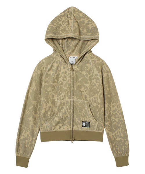X-girl(エックスガール)の「LEOPARD COMPACT ZIP UP HOODIE(パーカー・レディース・ベージュ/グレー・S/M)」の6枚目の写真