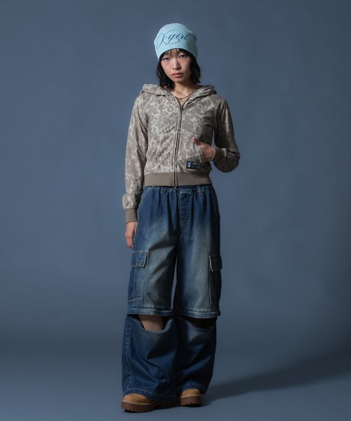 X-girl(エックスガール)の「LEOPARD COMPACT ZIP UP HOODIE(パーカー・レディース・ベージュ/グレー・S/M)」の15枚目の写真