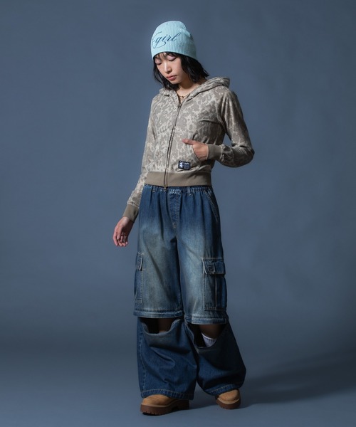 X-girl(エックスガール)の「LEOPARD COMPACT ZIP UP HOODIE(パーカー・レディース・ベージュ/グレー・S/M)」の17枚目の写真
