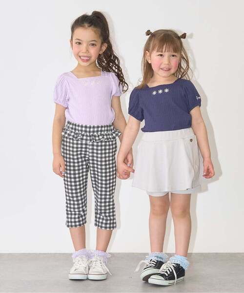 サイドスリットパンツ　ライトグリーン、パープル2点セット　ディニテコリエ セール】【ともパン】サイドスリット7分丈カプリパンツ【子供服