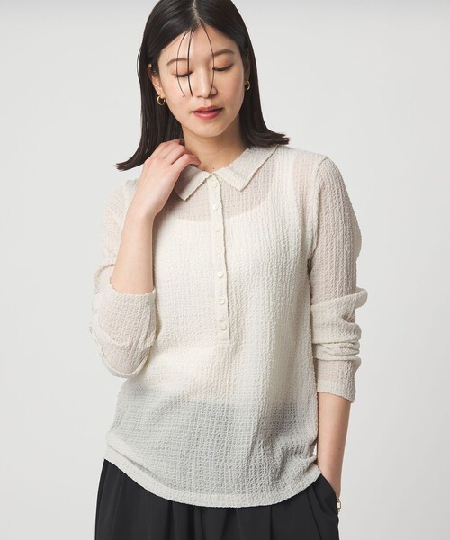 green label relaxing（グリーンレーベルリラクシング）の「【WEB限定】＜at ease＞シアー サッカーライク エリツキ プルオーバー カットソー（Tシャツ/カットソー・レディース・オフホワイト/ライトブルー/ダークブラウン・FREE）」の3枚目の写真