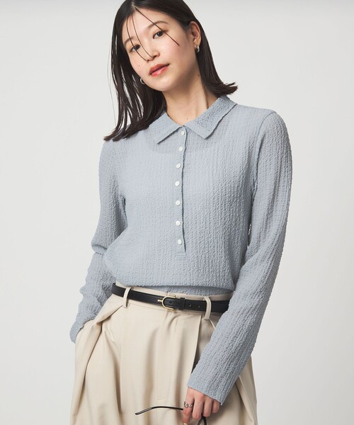 green label relaxing（グリーンレーベルリラクシング）の「【WEB限定】＜at ease＞シアー サッカーライク エリツキ プルオーバー カットソー（Tシャツ/カットソー・レディース・オフホワイト/ライトブルー/ダークブラウン・FREE）」の5枚目の写真