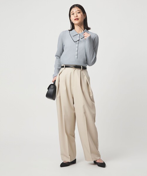 green label relaxing（グリーンレーベルリラクシング）の「【WEB限定】＜at ease＞シアー サッカーライク エリツキ プルオーバー カットソー（Tシャツ/カットソー・レディース・オフホワイト/ライトブルー/ダークブラウン・FREE）」の6枚目の写真