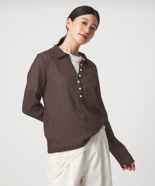 green label relaxing（グリーンレーベルリラクシング）の「【WEB限定】＜at ease＞シアー サッカーライク エリツキ プルオーバー カットソー（Tシャツ/カットソー・レディース・オフホワイト/ライトブルー/ダークブラウン・FREE）」の9枚目の写真