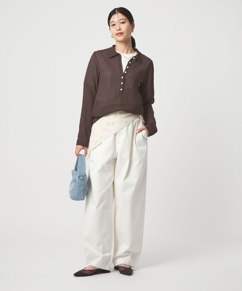 green label relaxing（グリーンレーベルリラクシング）の「【WEB限定】＜at ease＞シアー サッカーライク エリツキ プルオーバー カットソー（Tシャツ/カットソー・レディース・オフホワイト/ライトブルー/ダークブラウン・FREE）」の10枚目の写真