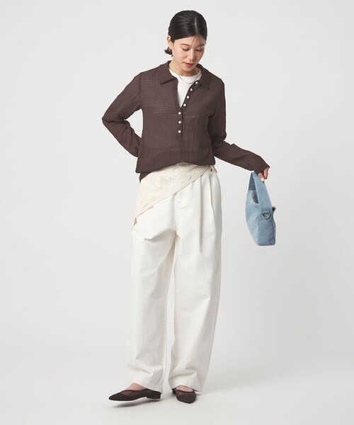 green label relaxing（グリーンレーベルリラクシング）の「【WEB限定】＜at ease＞シアー サッカーライク エリツキ プルオーバー カットソー（Tシャツ/カットソー・レディース・オフホワイト/ライトブルー/ダークブラウン・FREE）」の12枚目の写真