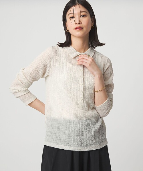 green label relaxing（グリーンレーベルリラクシング）の「【WEB限定】＜at ease＞シアー サッカーライク エリツキ プルオーバー カットソー（Tシャツ/カットソー・レディース・オフホワイト/ライトブルー/ダークブラウン・FREE）」の13枚目の写真