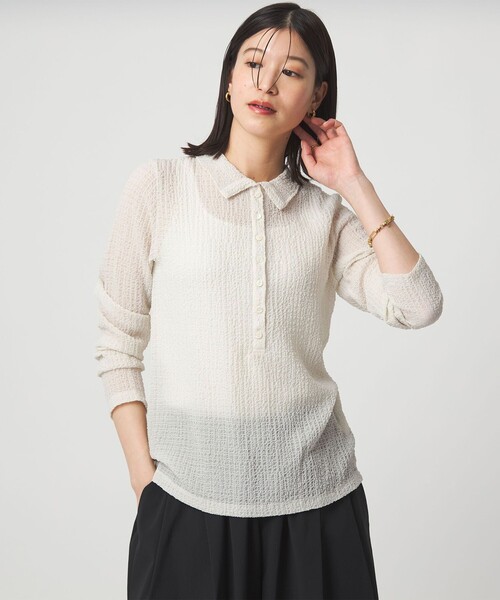 green label relaxing（グリーンレーベルリラクシング）の「【WEB限定】＜at ease＞シアー サッカーライク エリツキ プルオーバー カットソー（Tシャツ/カットソー・レディース・オフホワイト/ライトブルー/ダークブラウン・FREE）」の14枚目の写真
