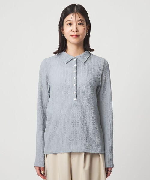green label relaxing（グリーンレーベルリラクシング）の「【WEB限定】＜at ease＞シアー サッカーライク エリツキ プルオーバー カットソー（Tシャツ/カットソー・レディース・オフホワイト/ライトブルー/ダークブラウン・FREE）」の17枚目の写真
