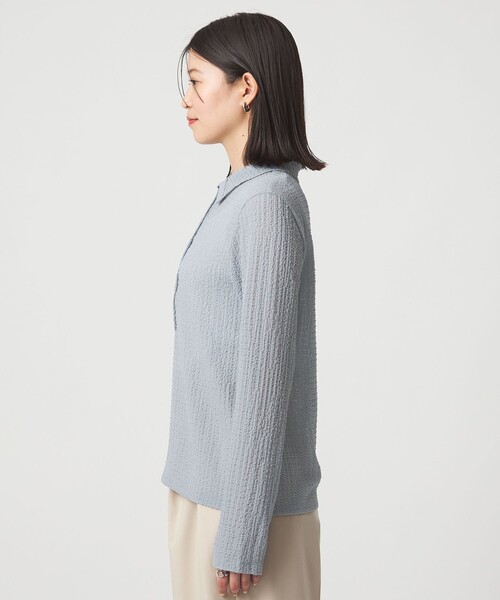 green label relaxing（グリーンレーベルリラクシング）の「【WEB限定】＜at ease＞シアー サッカーライク エリツキ プルオーバー カットソー（Tシャツ/カットソー・レディース・オフホワイト/ライトブルー/ダークブラウン・FREE）」の18枚目の写真