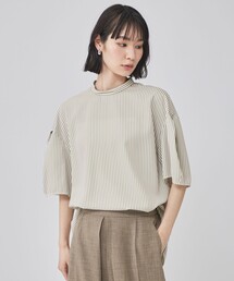 【着用しわ軽減・吸水速乾】バックボタンストライプブラウス
