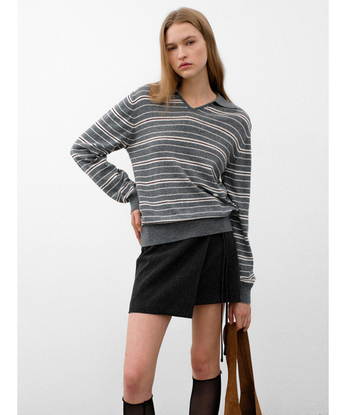 ATELIER NAIN（アトリエナイン）の「ZOE SIDE RIBBON WRAP SKIRT(SK-5035)（スカート・レディース・チャコールグレー・SMALL/MEDIUM）」の2枚目の写真