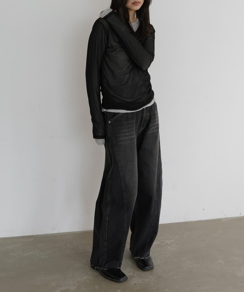 hellam（へラム）の「切り替えカーブデザインデニム（デニムパンツ・レディース・ライトブルー/グレー/ブルー・SMALL/MEDIUM）」の11枚目の写真