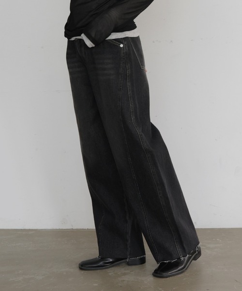 hellam（へラム）の「切り替えカーブデザインデニム（デニムパンツ・レディース・ライトブルー/グレー/ブルー・SMALL/MEDIUM）」の4枚目の写真