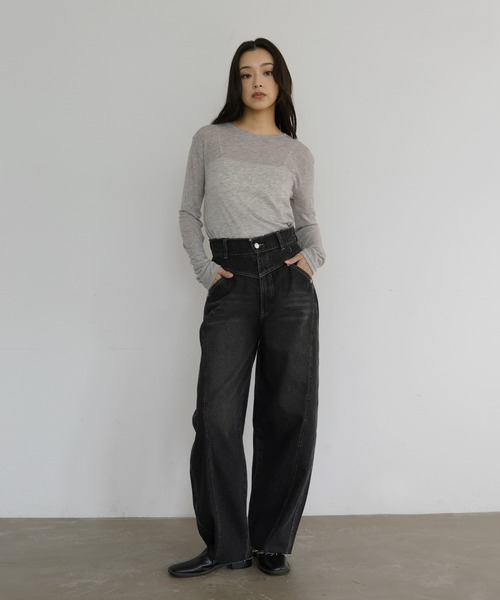 hellam（へラム）の「切り替えカーブデザインデニム（デニムパンツ・レディース・ライトブルー/グレー/ブルー・SMALL/MEDIUM）」の5枚目の写真