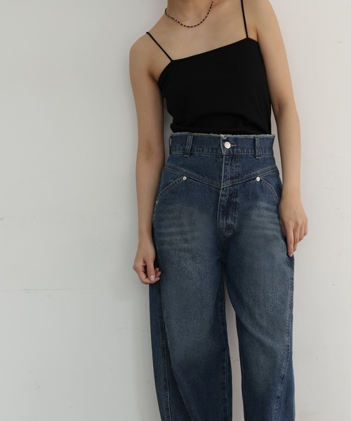 hellam（へラム）の「切り替えカーブデザインデニム（デニムパンツ・レディース・ライトブルー/グレー/ブルー・SMALL/MEDIUM）」の9枚目の写真