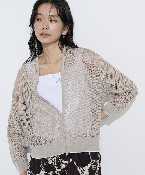 K.T KIYOKO TAKASE(キヨコタカセ)の「リネンメッシュ ジップアップカーディガン(カーディガン/ボレロ・レディース・キナリ/ネイビー/オフホワイト・FREE)」の3枚目の写真
