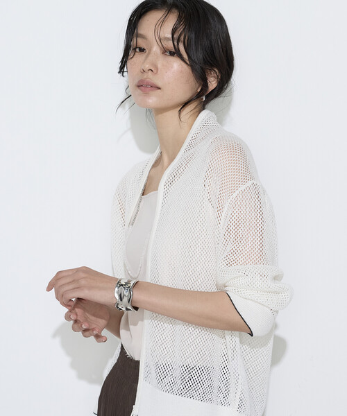 K.T KIYOKO TAKASE(キヨコタカセ)の「リネンメッシュ ジップアップカーディガン(カーディガン/ボレロ・レディース・キナリ/ネイビー/オフホワイト・FREE)」の6枚目の写真