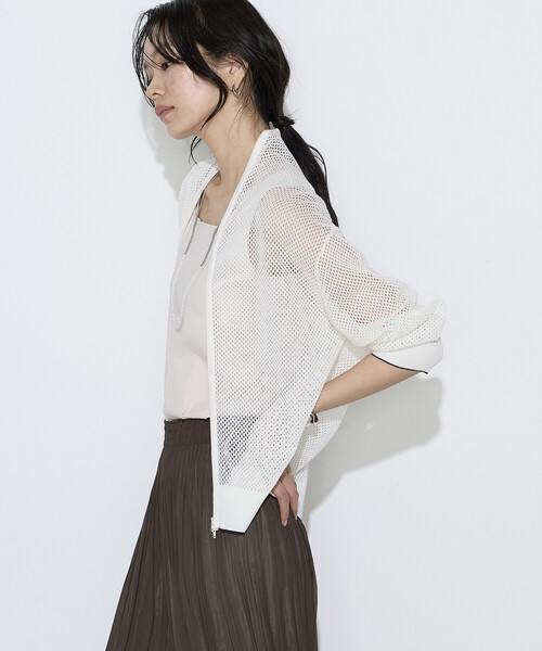K.T KIYOKO TAKASE(キヨコタカセ)の「リネンメッシュ ジップアップカーディガン(カーディガン/ボレロ・レディース・キナリ/ネイビー/オフホワイト・FREE)」の7枚目の写真