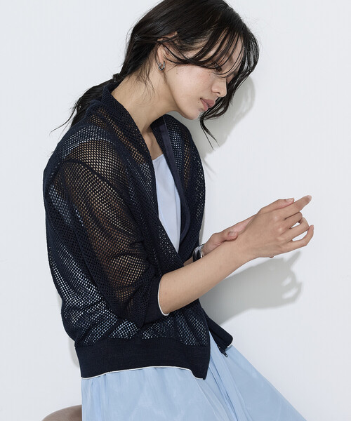 K.T KIYOKO TAKASE(キヨコタカセ)の「リネンメッシュ ジップアップカーディガン(カーディガン/ボレロ・レディース・キナリ/ネイビー/オフホワイト・FREE)」の17枚目の写真