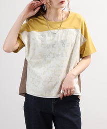 BRODIAEA チュール重ね花柄プリント 配色Tシャツ 日本製 半袖