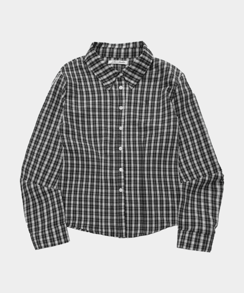 PLACE STUDIO(プレイススタジオ)の「ミニマルチェックベーシックコットンセミフィット長袖ブラウスクロップシャツ_2COLOR(シャツ/ブラウス・レディース・ネイビー/ブラック・FREE)」の4枚目の写真
