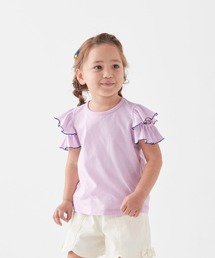 GITA（ジータ）の「薄くて涼しい肩開き配色メロウフリルＴシャツ（Tシャツ/カットソー）」