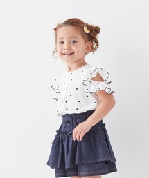 GITA（ジータ）の「薄くて涼しい肩開き配色メロウフリルＴシャツ（Tシャツ/カットソー）」