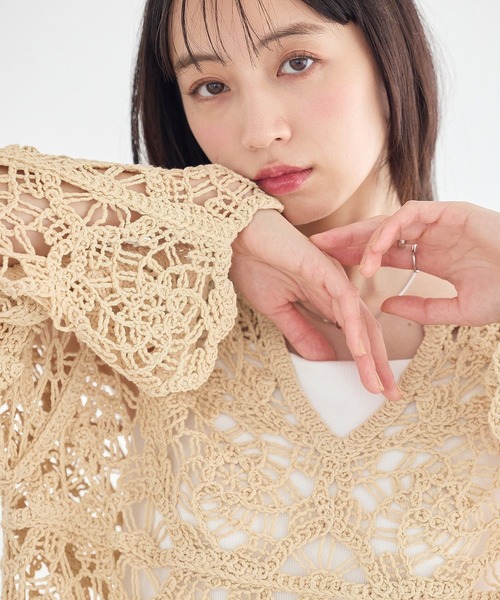 earth music&ecology(アースミュージックアンドエコロジー)の「クロシェ風プルオーバー(Tシャツ/カットソー・レディース・ライトイエロー/ブラック/アイボリー・FREE)」の18枚目の写真