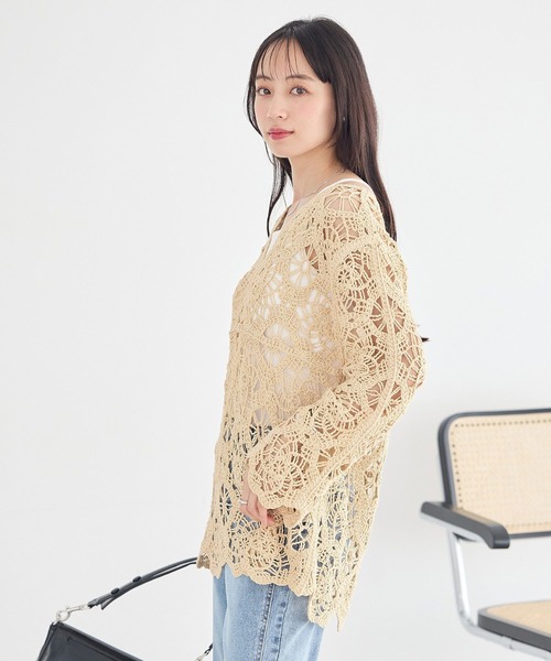 earth music&ecology(アースミュージックアンドエコロジー)の「クロシェ風プルオーバー(Tシャツ/カットソー・レディース・ライトイエロー/ブラック/アイボリー・FREE)」の8枚目の写真