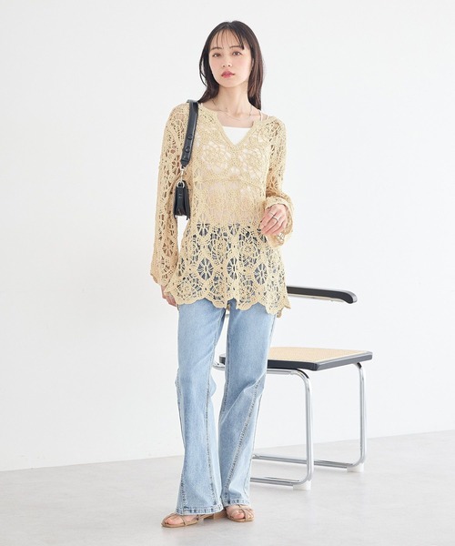 earth music&ecology(アースミュージックアンドエコロジー)の「クロシェ風プルオーバー(Tシャツ/カットソー・レディース・ライトイエロー/ブラック/アイボリー・FREE)」の10枚目の写真
