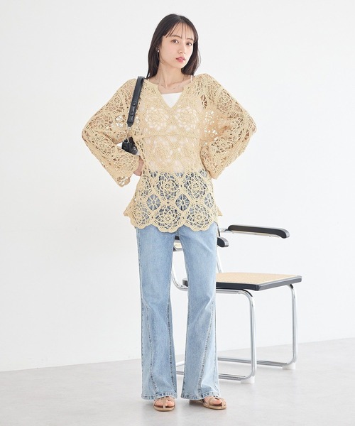 earth music&ecology(アースミュージックアンドエコロジー)の「クロシェ風プルオーバー(Tシャツ/カットソー・レディース・ライトイエロー/ブラック/アイボリー・FREE)」の11枚目の写真