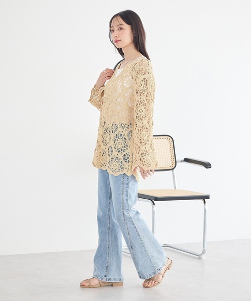 earth music&ecology(アースミュージックアンドエコロジー)の「クロシェ風プルオーバー(Tシャツ/カットソー・レディース・ライトイエロー/ブラック/アイボリー・FREE)」の12枚目の写真