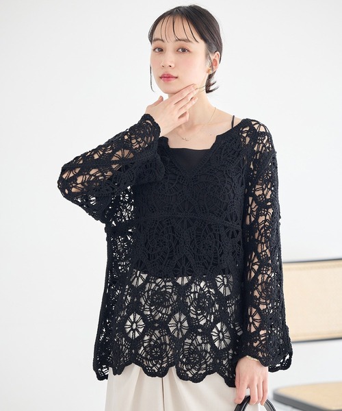 earth music&ecology(アースミュージックアンドエコロジー)の「クロシェ風プルオーバー(Tシャツ/カットソー・レディース・ライトイエロー/ブラック/アイボリー・FREE)」の14枚目の写真