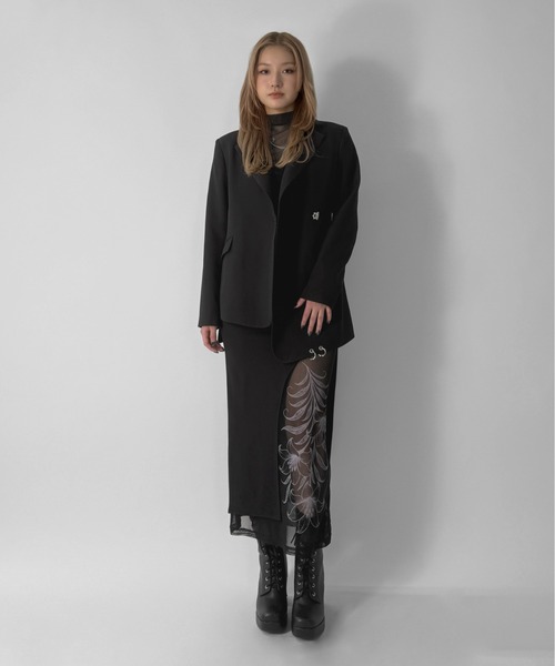 jiasecond.(ジアセカンド)の「【jiasecond.】タトゥーシアードッキングスカート/ ボトムス スカート ロング スリット シアー フラワー ブラック ベージュ ZOZOTOWN限定(スカート・レディース・ベージュ/ブラック・FREE)」の10枚目の写真