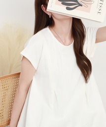 フロントタックペプラムコットンTシャツ