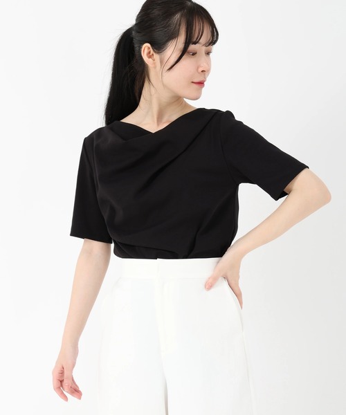 STRAWBERRY-FIELDS（ストロベリーフィールズ）の「エイミーベアフライス_前後2WAYドレープネックカットソー（Tシャツ/カットソー・レディース・ブラック/グレイッシュブルー/オフホワイト/ブラウン・2）」の11枚目の写真