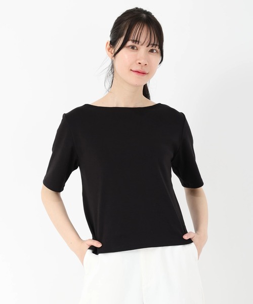 STRAWBERRY-FIELDS（ストロベリーフィールズ）の「エイミーベアフライス_前後2WAYドレープネックカットソー（Tシャツ/カットソー・レディース・ブラック/グレイッシュブルー/オフホワイト/ブラウン・2）」の7枚目の写真