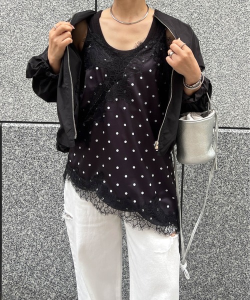 CURA CLOSET（キュラ クローゼット）の「【loverara.loverara select】ドットレースキャミソール（キャミソール・レディース・ホワイト系その他/ホワイト/ブラック系その他/ブラック・フリー）」の4枚目の写真
