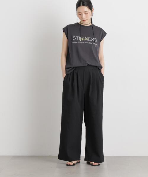 THOUSAND MILE（サウザンドマイル）の「THOUSAND MILE/SEERSUCKER WIDE PANTS(セットアップ可)（その他パンツ・レディース・ブラック・L/M）」の4枚目の写真